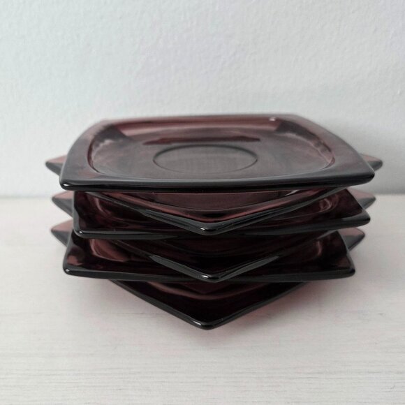 Vintage Saucer Set of 6 Moroccan Amethyst by Hazel-Atlas 1940-60's - Picture 2 of 5